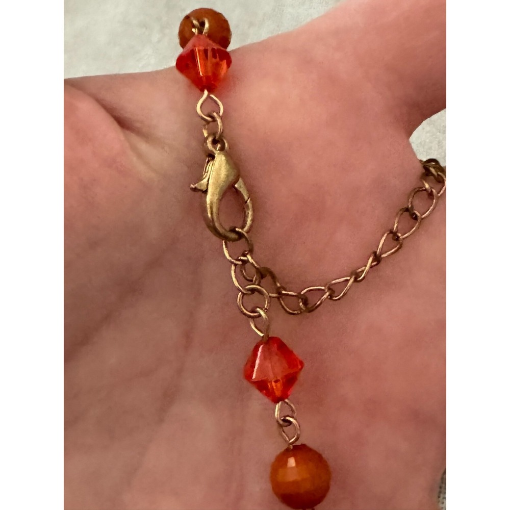 Brown & Orange Tone Beaded Layered Women Necklace - Picture 8 of 9